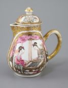 A Chinese famille rose covered jug, Yongzheng period (1723-35), finely painted to one side with