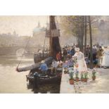 § Hans Hermann (1885-1980)oil on canvas'Flower Market in Amsterdam'signed16 x 22.25in.CONDITION: Oil