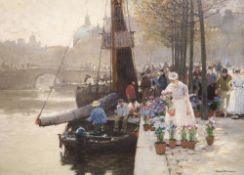 § Hans Hermann (1885-1980)oil on canvas'Flower Market in Amsterdam'signed16 x 22.25in.CONDITION: Oil