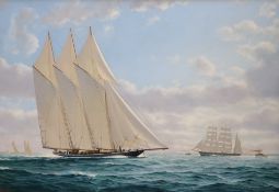 § Robert Moore (b.1945)pair of oils on boardAtlantic racing in The Emperor's Cup 1905 and Germania