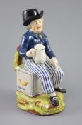 An American Pearlware sailor Toby jug with hat, 'Success to our Wooden Walls, c.1820, on a