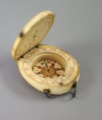 A rare late 16th century German oval ivory diptych-dial, the upper inner leaf with tangent circles