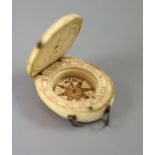 A rare late 16th century German oval ivory diptych-dial, the upper inner leaf with tangent circles