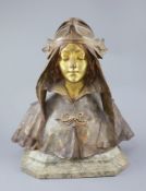 Henry Jacobs. An Art Nouveau gilt bronze bust of a medieval maiden, signed, height 14in., on