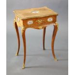 A late 19th century French Louis XV style ormolu kingwood work table, inset with Sevres style