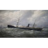 George Parker Greenwood (1850-1904)oil on canvasSteamship at sea11.5 x 19.75in.CONDITION: Oil on