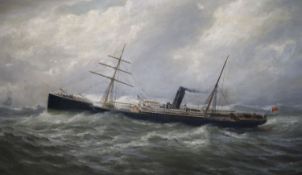 George Parker Greenwood (1850-1904)oil on canvasSteamship at sea11.5 x 19.75in.CONDITION: Oil on