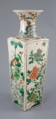 A Chinese famille verte crackle glaze square vase, late 19th century, painted with egrets wading