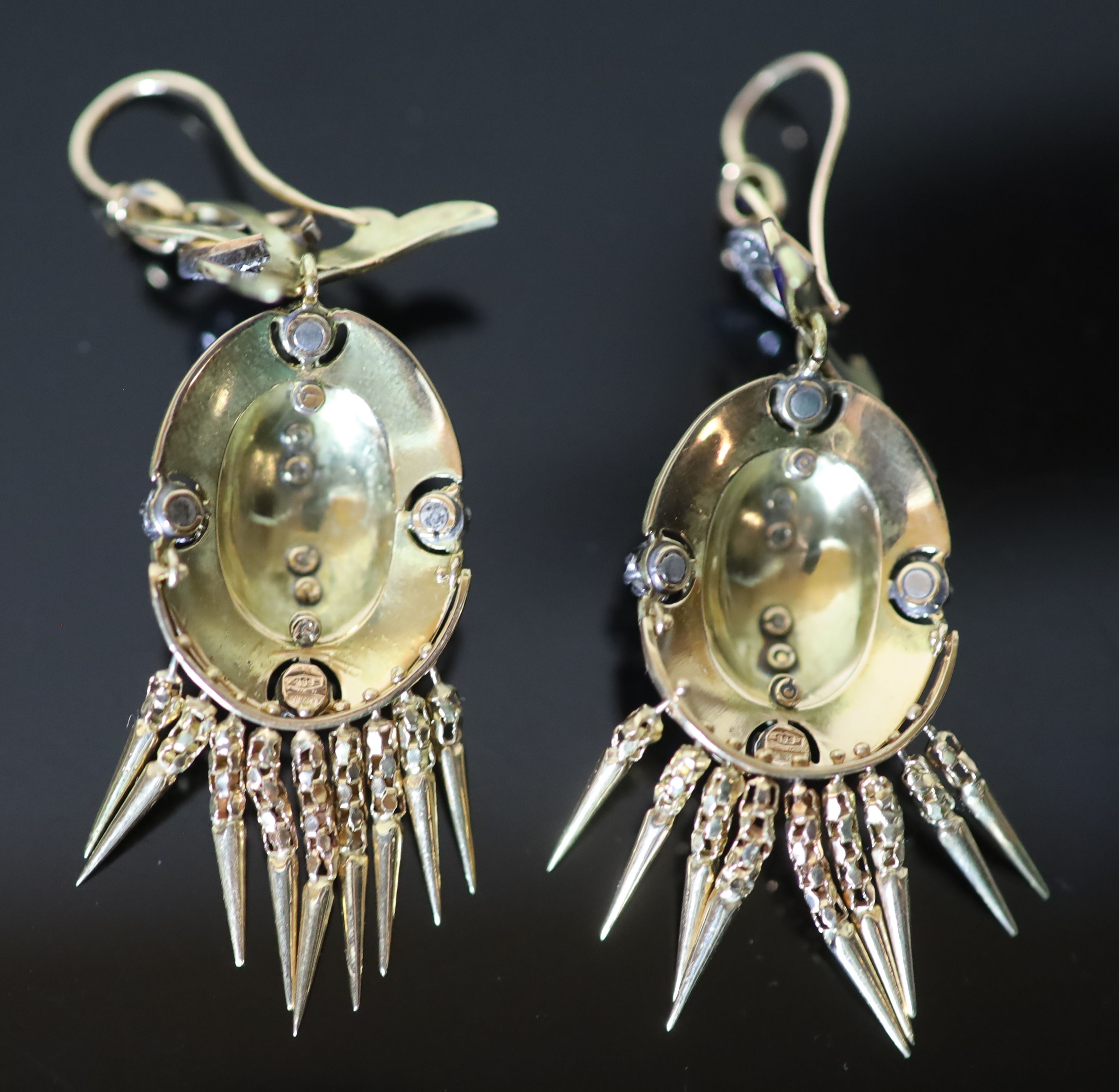 A pair of Italian 19th century style 14k gold (stamped 585), rose cut diamond and two colour - Image 4 of 4