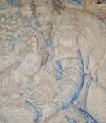 A 17th century Brussels tapestry fragment, depicting two figures, 26 x 19.25in.CONDITION: Somewhat