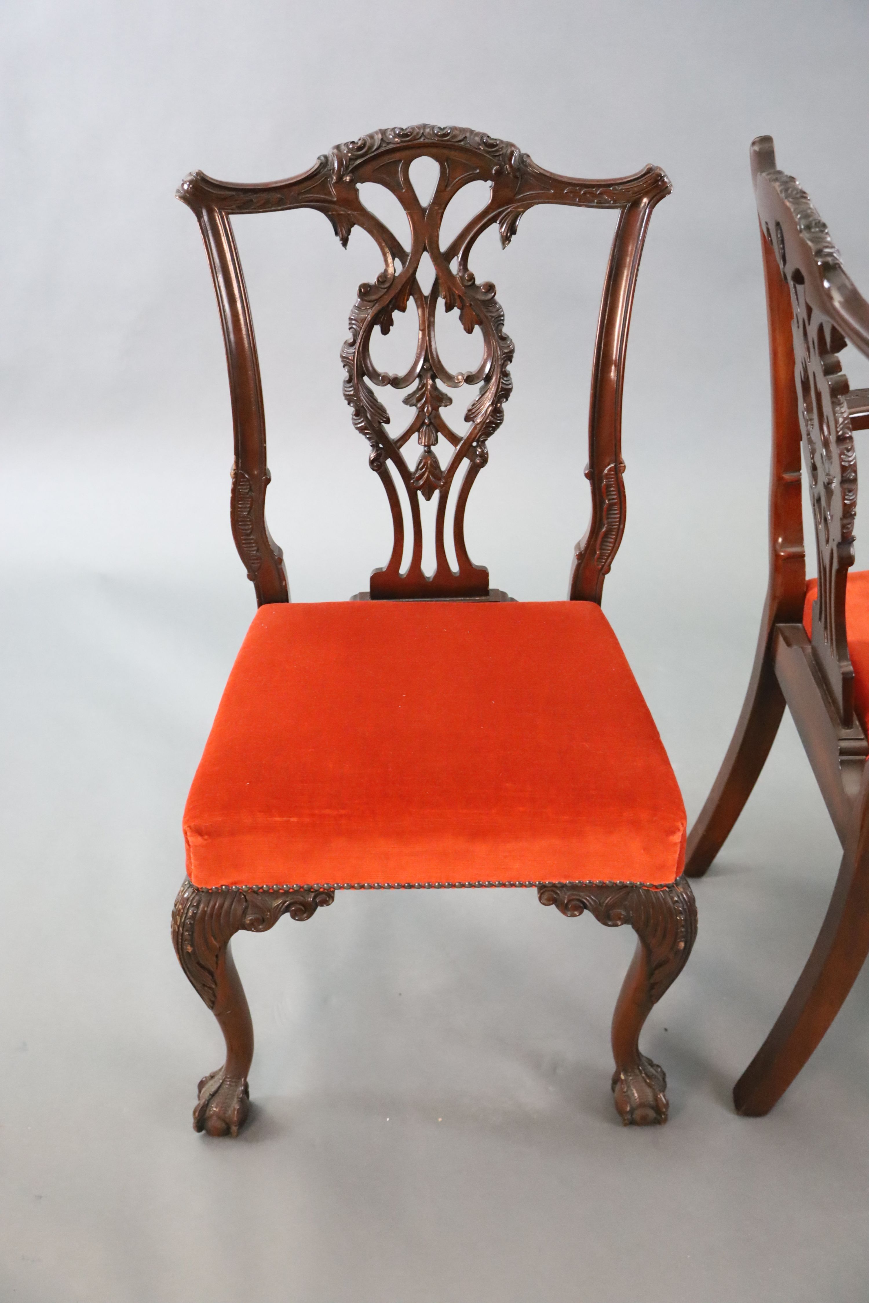 A set of eight Chippendale Revival mahogany dining chairs, including a pair of carvers, with - Image 2 of 5