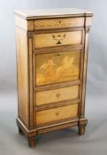 A 19th century French Louis XVI style ormolu mounted parquetry, mahogany secretaire à abbatant, with