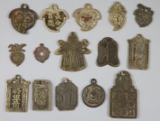 China, 15 bronze pendant charms or amulets, Qing dynasty, 31-76mm, ranging from F to VF, seven