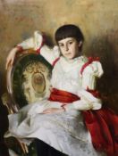 Clara Muller (19th C.)oil on canvasPortrait of a girl seated upon an armchairsigned and dated 188737