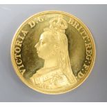 A Victoria 1887 Jubilee gold proof Five Pounds, S.3864 FDC, without B.P in exergue and a much
