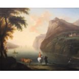 18th century English Schooloil on canvasTravellers in a coastal landscape with ferryman20 x 25in.
