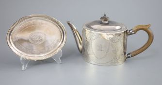 A rare George III provincial silver teapot by John Hampston & John Prince, York, 1780, height 13.
