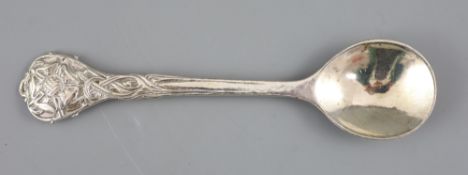 A 1930's Arts & Crafts silver spoon, by Omar Ramsden, the terminal with rose and entwining briars,