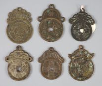 China, 6 large bronze pendant charms or amulets, Qing dynasty, 60-67mm, F to VFCONDITION: Provenance