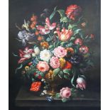 17th century Dutch styleoil on canvasStill life of flowers in an urn upon a ledge35 x 29in.