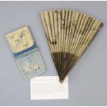 An English painted paper and 'lacquer' fan, late 18th century and a 19th century Chinese embroidered