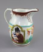 A Staffordshire pearlware 'Shakespear The Poet The Miser and Spendthrift' jug, c.1800, 23cm