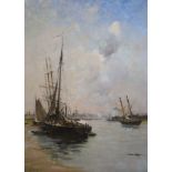 Charles Lapostolet (1824-1890)oil on canvasBoats moored on the river above Rouensigned28.5 x 20.