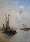 Charles Lapostolet (1824-1890)oil on canvasBoats moored on the river above Rouensigned28.5 x 20.