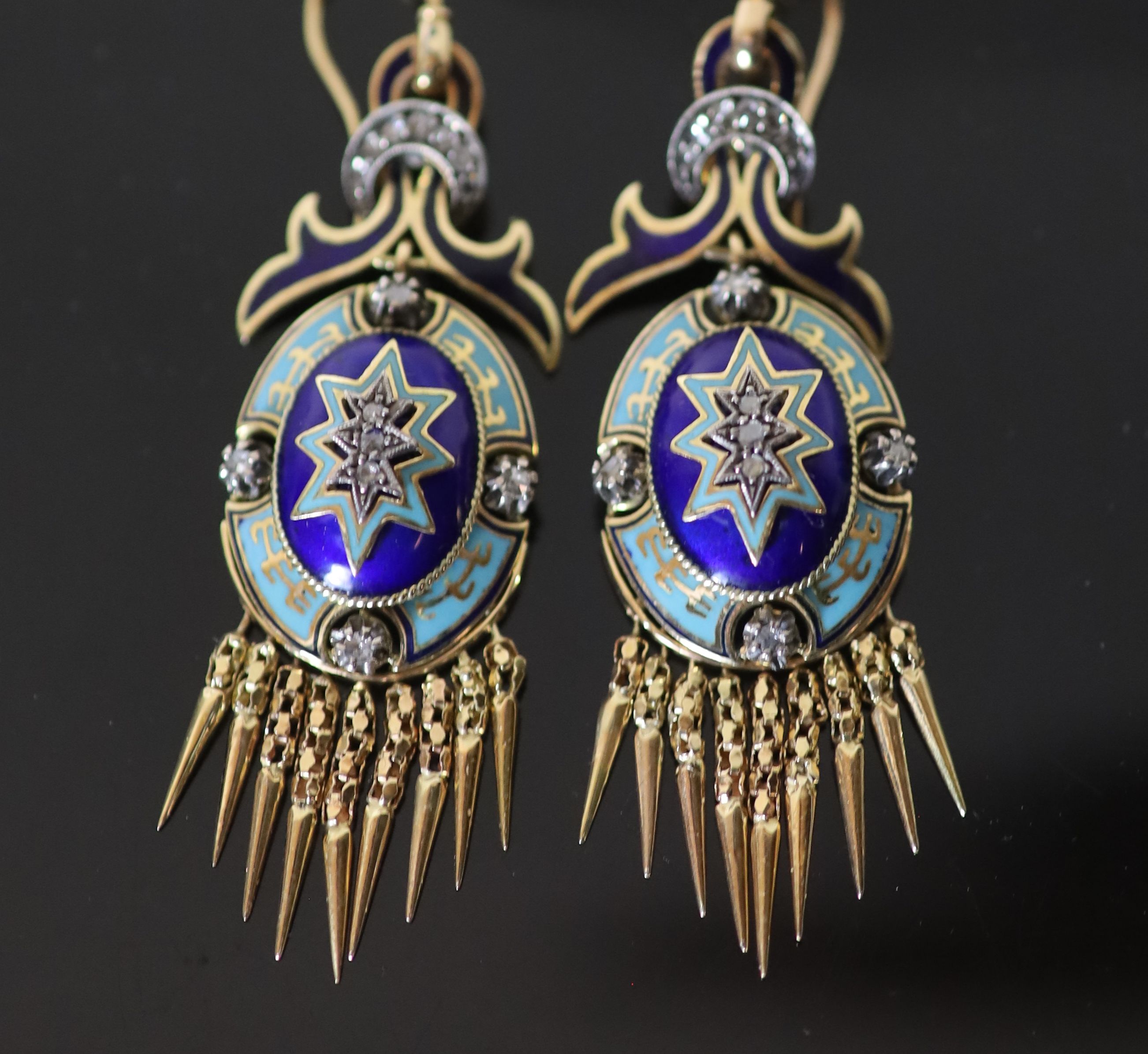 A pair of Italian 19th century style 14k gold (stamped 585), rose cut diamond and two colour