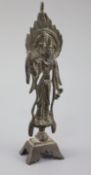 A Chinese bronze figure of a Bodhisattva, Tang style, the flaming mandorla faintly inscribed, 22.5cm