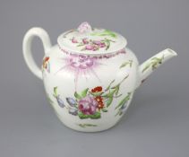 A good Worcester teapot and cover, c.1760, in the Meissen taste, painted with formal flower