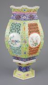 A Chinese famille rose lantern and stand, Republic period, of hexagonal form painted with