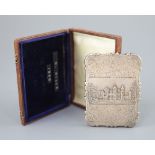 An early Victorian silver double sided 'castle top' card case, depicting views of Windsor and