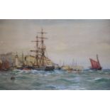 Ernest Dade (1868-1935), Staithes GroupwatercolourShipping off Scarboroughsigned19 x 28.75in.