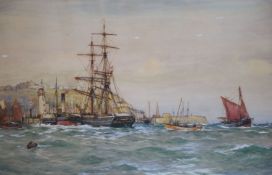 Ernest Dade (1868-1935), Staithes GroupwatercolourShipping off Scarboroughsigned19 x 28.75in.