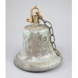 A bronze ship's bell from the 1914 HMS Ark Royal, retaining its original clanger, height 8.25in.