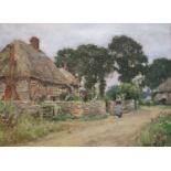 Miss Lilian Yeend-King (Mrs Freemantle b.1882)pair of oils on canvasWoman passing a thatched cottage