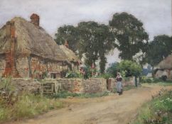 Miss Lilian Yeend-King (Mrs Freemantle b.1882)pair of oils on canvasWoman passing a thatched cottage