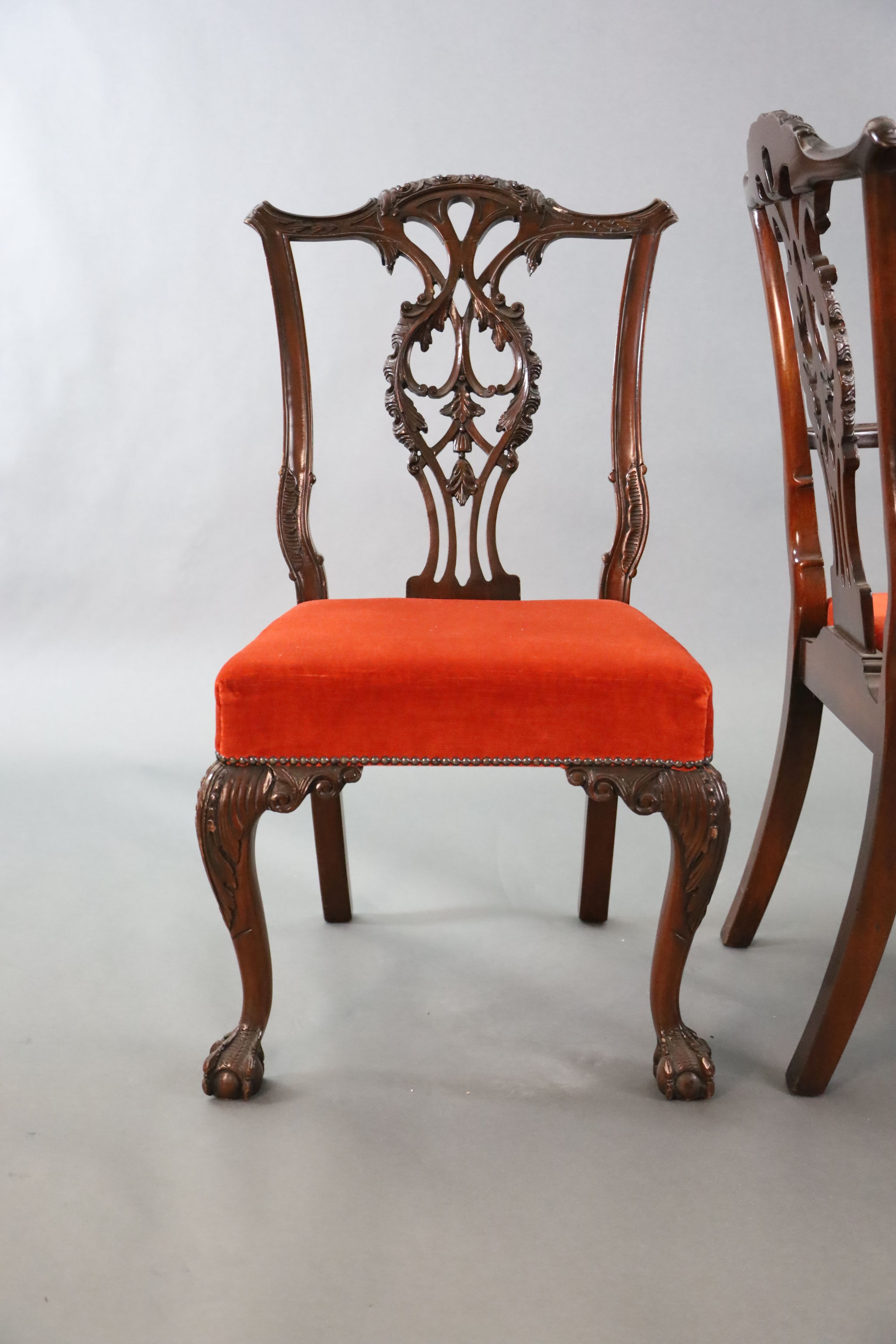 A set of eight Chippendale Revival mahogany dining chairs, including a pair of carvers, with - Image 3 of 5