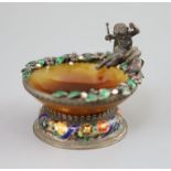 A 19th century Austro-Hungarian silver, green enamel and gem set mounted agate sweetmeat bowl,