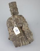 A Chinese Daoist bronze seated figure of Wenchang Wang, late Ming dynasty, his robes cast in