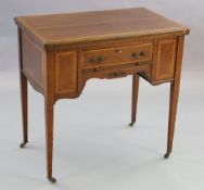 An Edwardian satinwood banded mahogany games/drinks table,