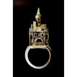 A 17th century German Jewish silver gilt betrothal ring, the bezel in the style of a Romanesque