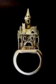 A 17th century German Jewish silver gilt betrothal ring, the bezel in the style of a Romanesque