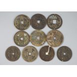 China, 10 bronze or copper charms or amulets, Qing dynasty, all with four character inscription