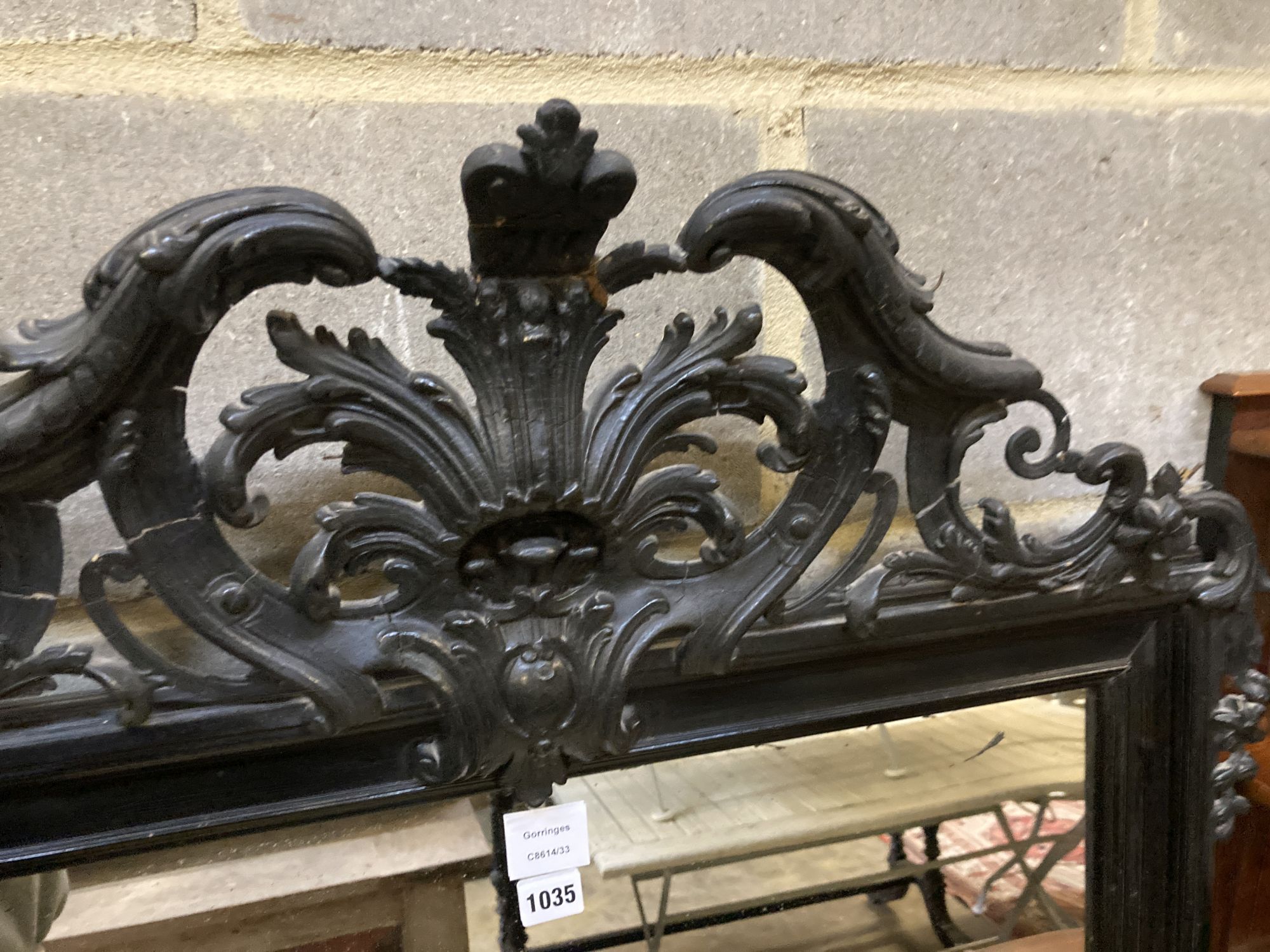 A 19th century French ebonised wall mirror, width 86cm, height 158cm - Image 2 of 5