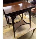 A late Victorian mahogany blind fret folding tea table, width 50cm, depth 38cm, height 65cm