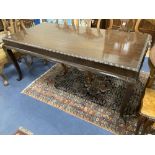 A George III style mahogany rectangular topped dining table, length 188cm, depth 94cm, height 78cm