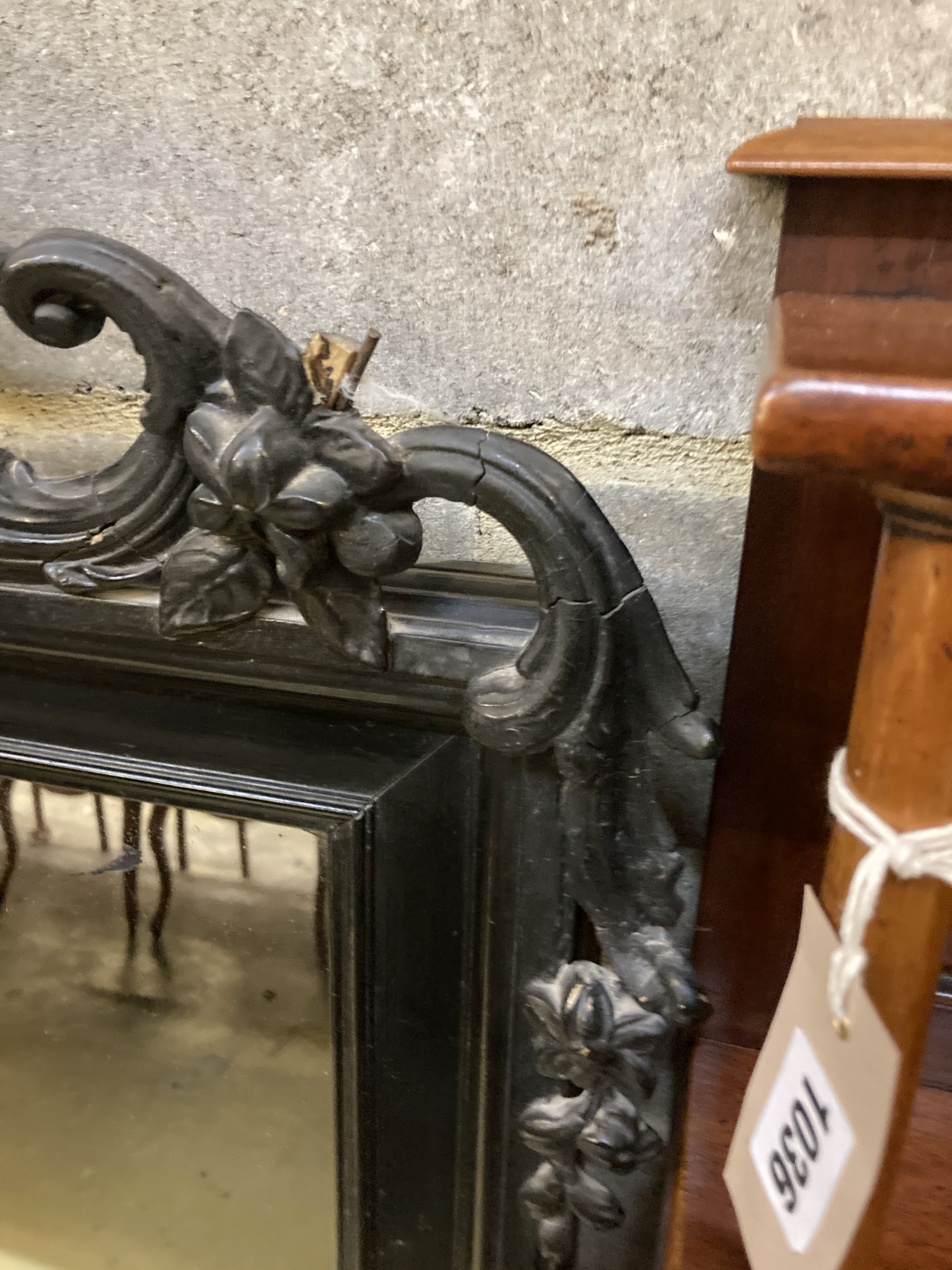 A 19th century French ebonised wall mirror, width 86cm, height 158cm - Image 4 of 5