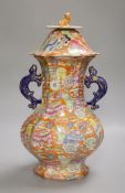 A 19th century chinoiserie ironstone vase and cover, height 41cm (a.f.)CONDITION: Cover modified,